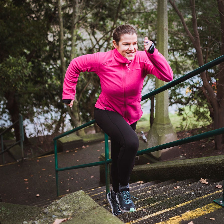 Dr. Jody Stanislaw running steps to keep her lungs healthy.